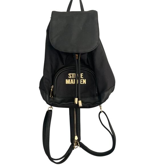 Steve Madden Bcyrus Backpack Black Nylon Drawstring Gold Logo Convertible Bag main image 6